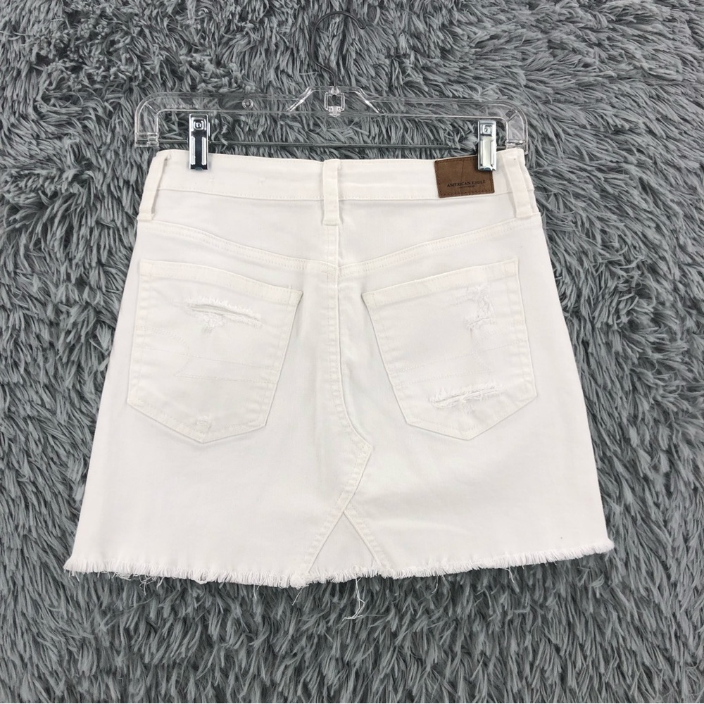 American Eagle Outfitters Mini Skirt Women Sz 0 White Denim Stretch Distressed